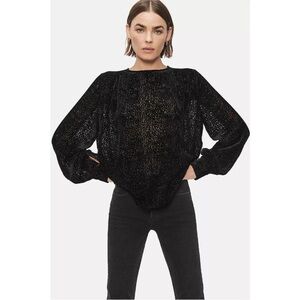 Anine Bing Debbie Burnout Velvet Silk Top Blouse Black size XS